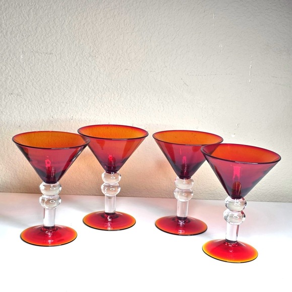 Other - Set of 4 Small Amberina Martini Glasses Cadmium Red Orange Yellow